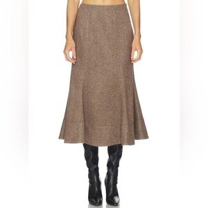 Camila Coelho Sidonia Midi Skirt, Color Taupe Herringbone, Size XS - NWT